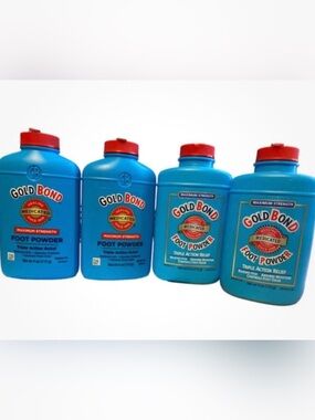Lot of 4 Gold Bond Maximum Strength Foot Powder 4 oz Talc Blue Bottle- With talc